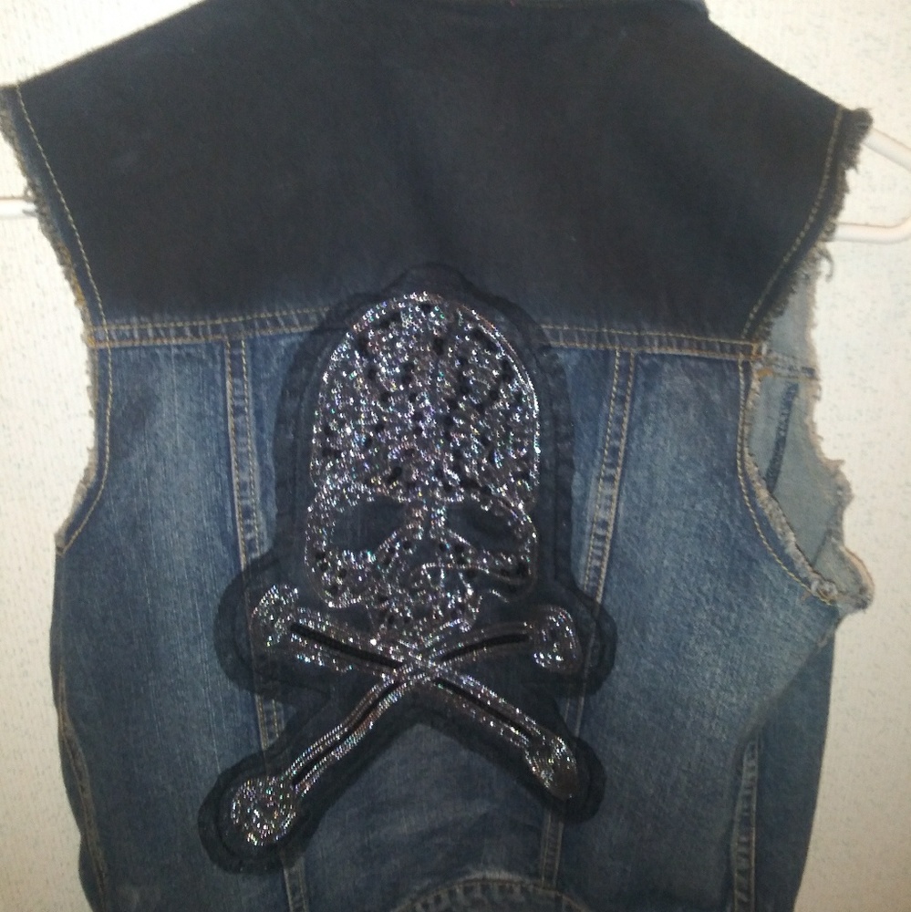 Jean hand stiched skull vest
